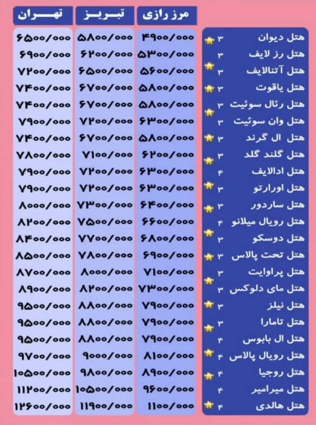 Van Turkey Tour June 2025 - Hotel Price List for All Packages